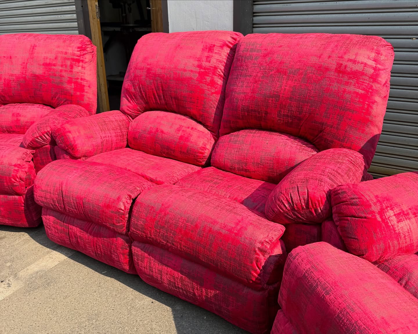 Red velvet couch seat detail